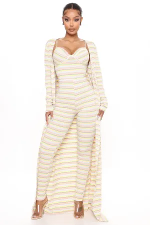 A Fine Line Striped Jumpsuit Set - Pink/combo