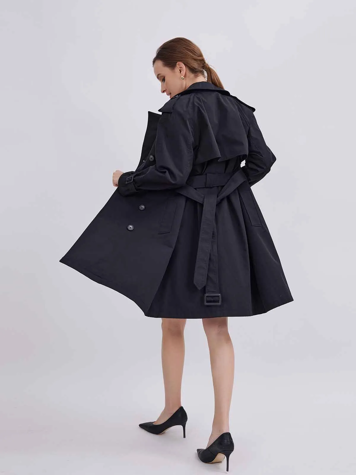 ASOBIO Double-Breasted A-Line Trench Coat