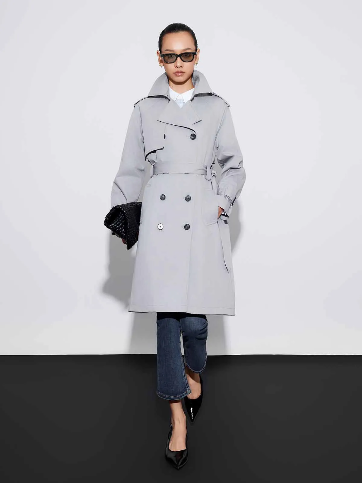 ASOBIO Double-Breasted A-Line Trench Coat