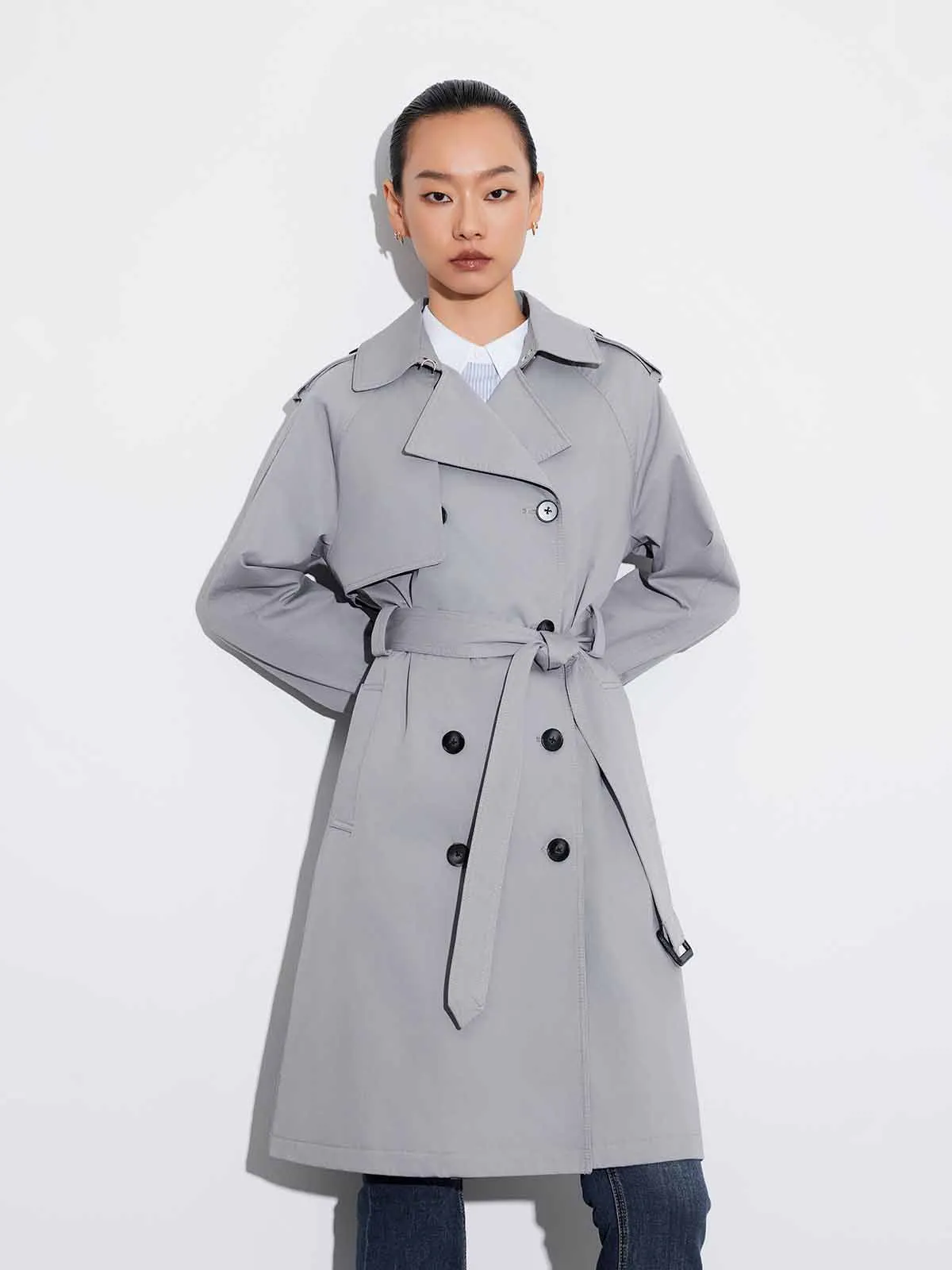 ASOBIO Double-Breasted A-Line Trench Coat