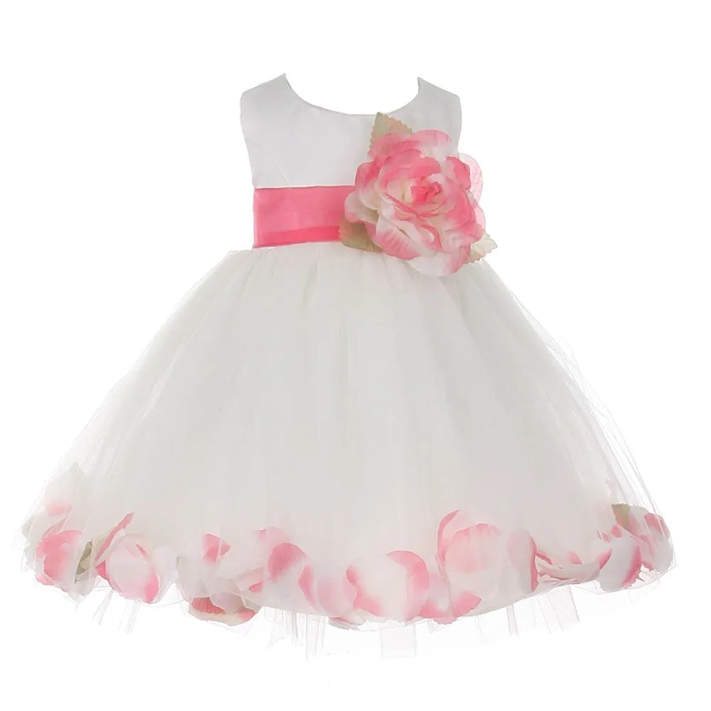 Baby Girls Ivory Coral Petal Adorned Satin Tulle Flower Girl Dress 6-24M