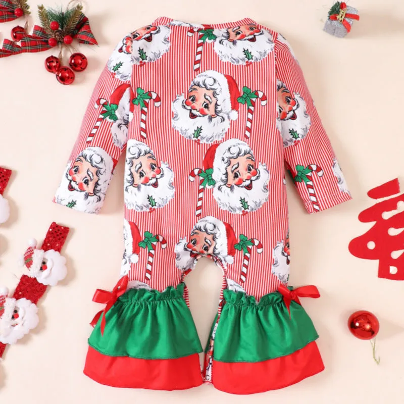 Baby Kid Girls Striped Cartoon Print Christmas Jumpsuits Wholesale 23101530