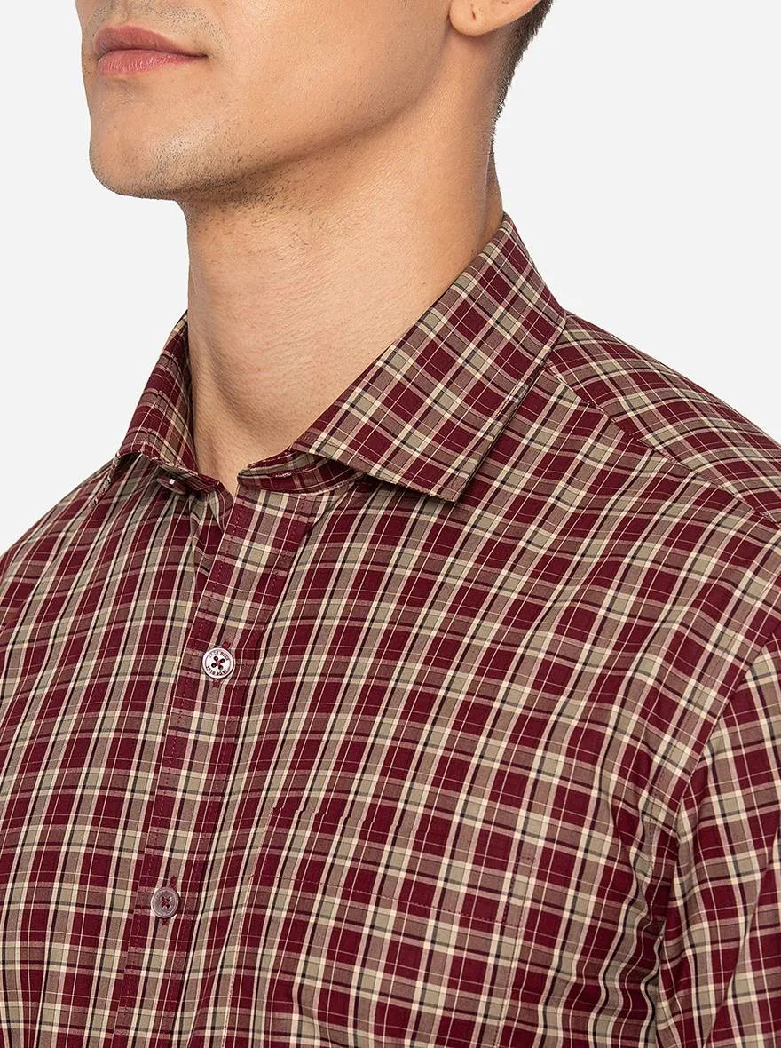 Beige Checked Slim Fit Formal Shirt | JadeBlue