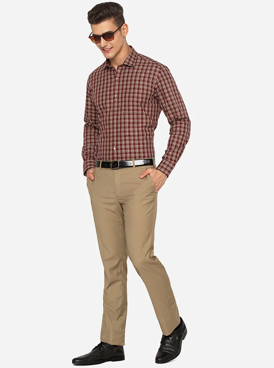 Beige Checked Slim Fit Formal Shirt | JadeBlue