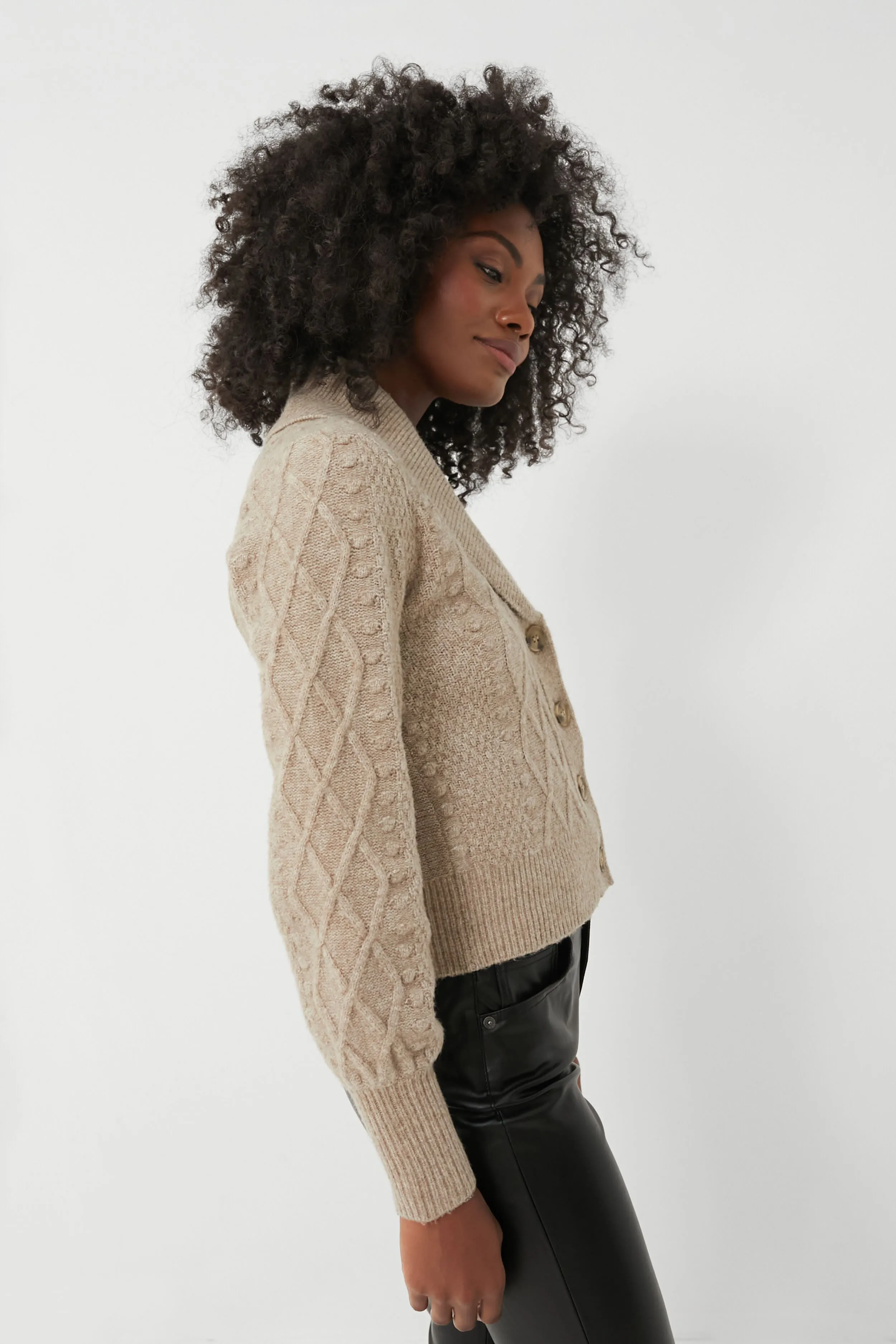 Beige Eyelet Cardigan