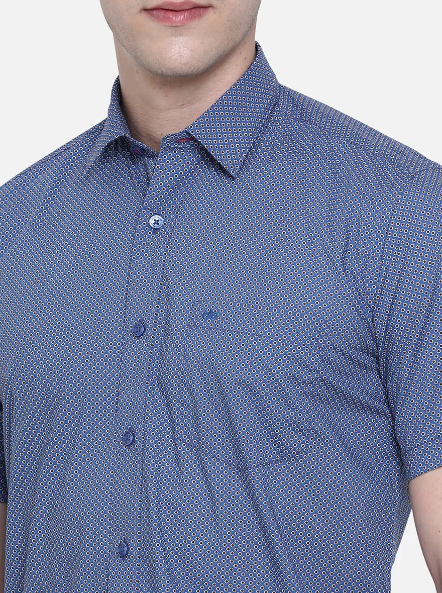 Bijou Blue Printed Slim Fit Semi Casual Shirt | JadeBlue