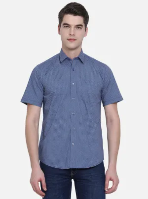 Bijou Blue Printed Slim Fit Semi Casual Shirt | JadeBlue