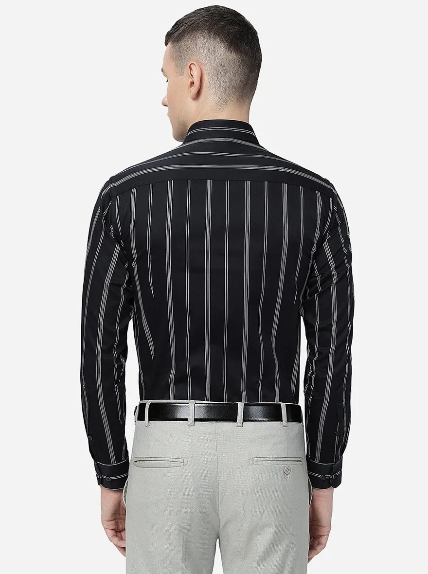 Black & White Striped Slim Fit Formal Shirt | Metal