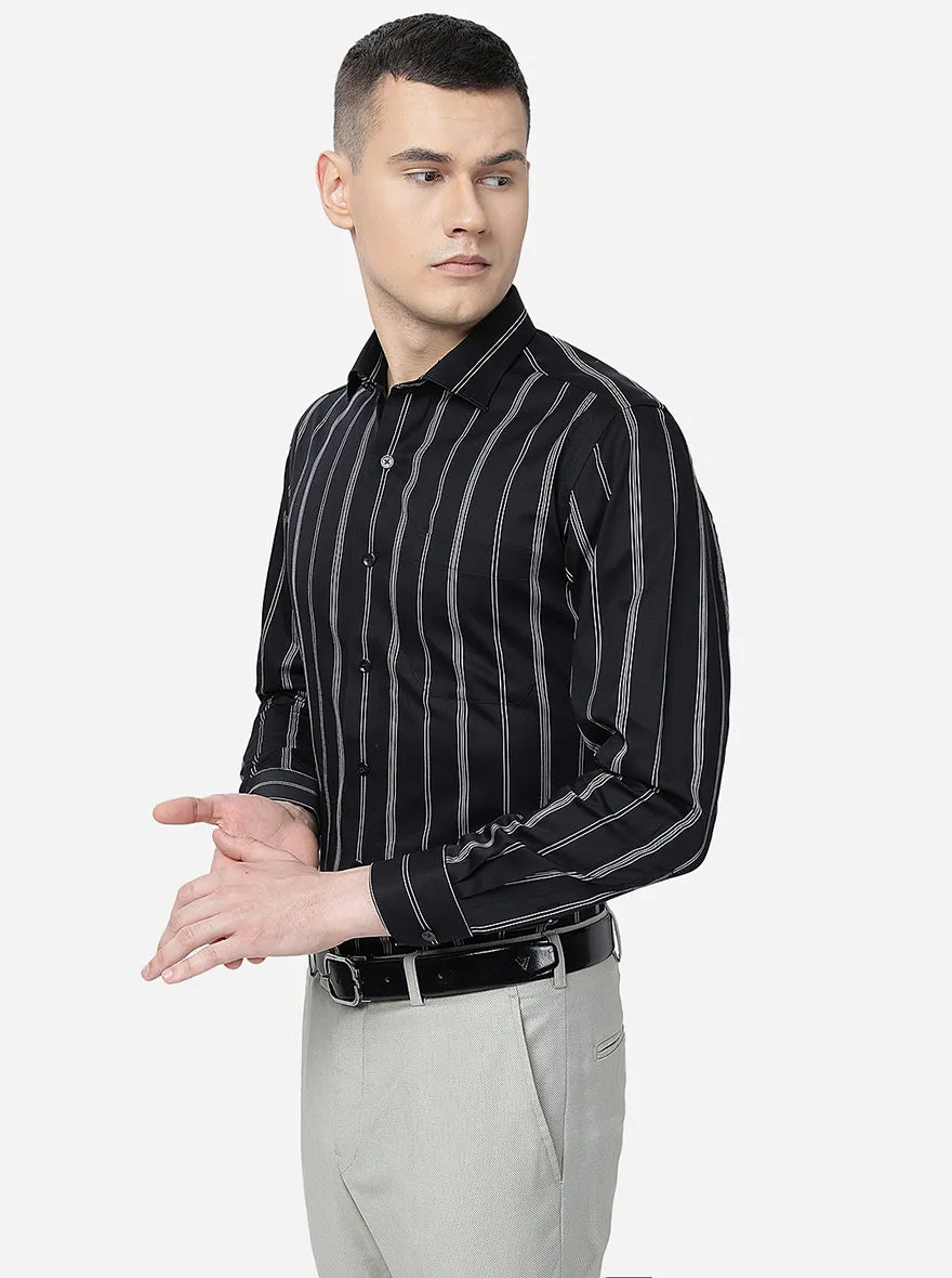 Black & White Striped Slim Fit Formal Shirt | Metal