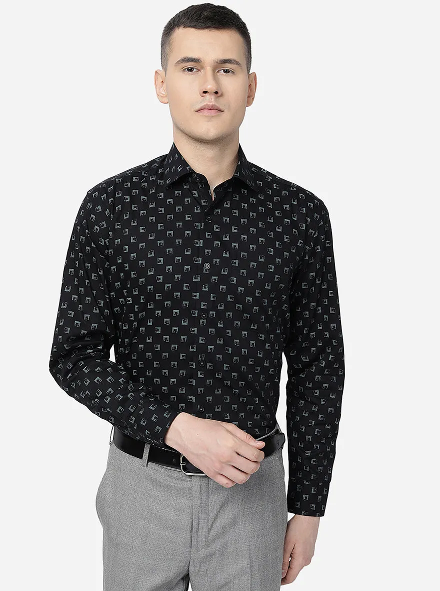 Black Printed Slim Fit Formal Shirt | JadeBlue