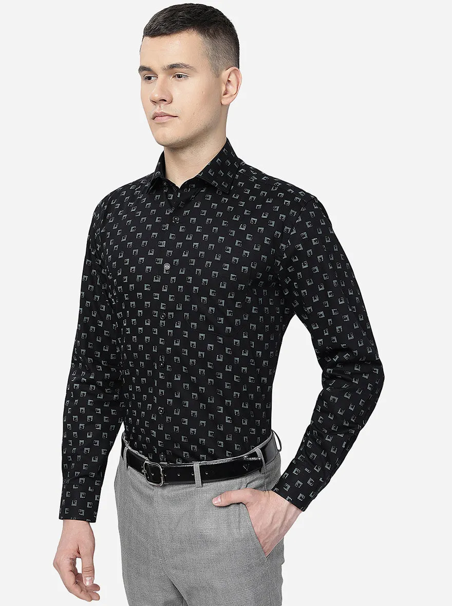 Black Printed Slim Fit Formal Shirt | JadeBlue