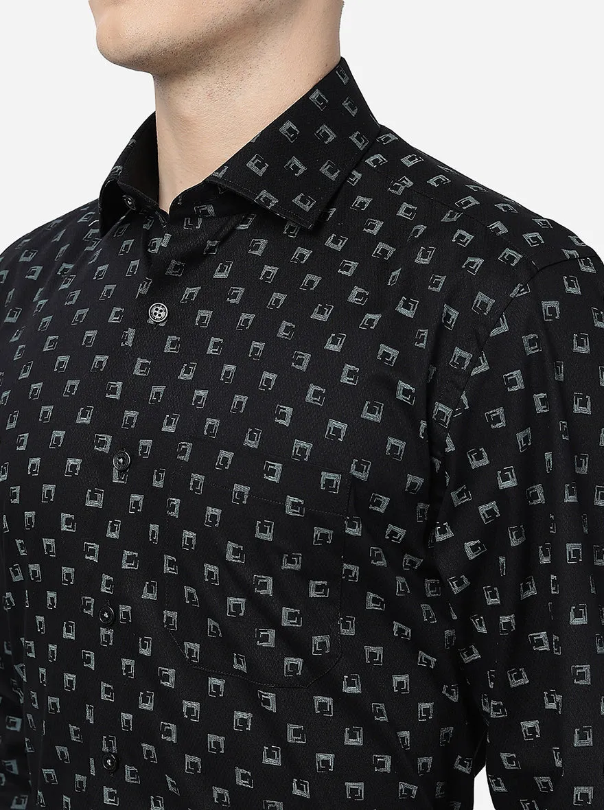 Black Printed Slim Fit Formal Shirt | JadeBlue