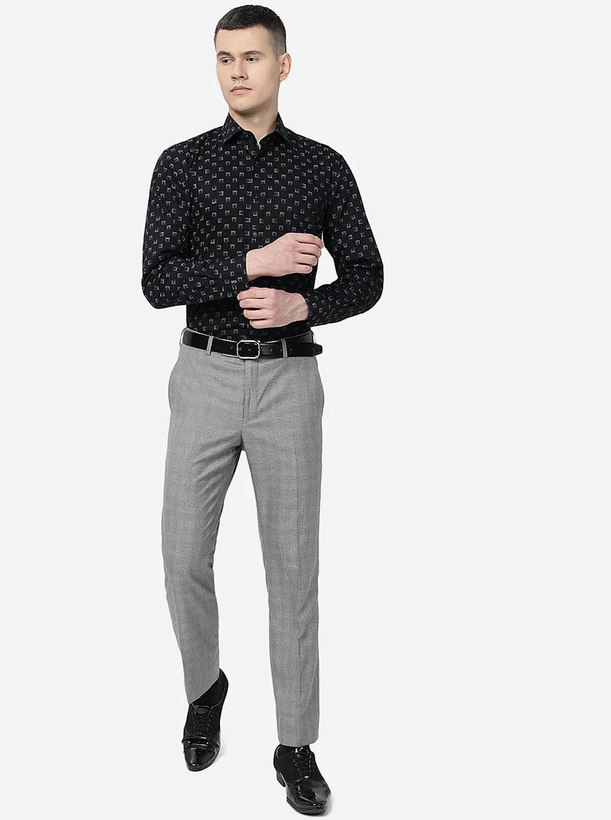 Black Printed Slim Fit Formal Shirt | JadeBlue