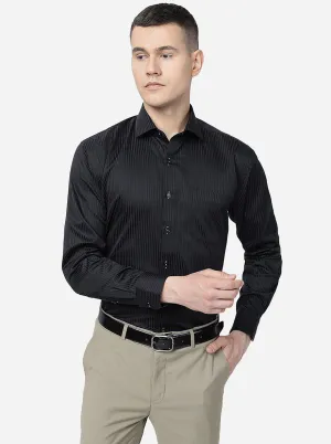 Black Striped Regular Fit Formal Shirt | JadeBlue