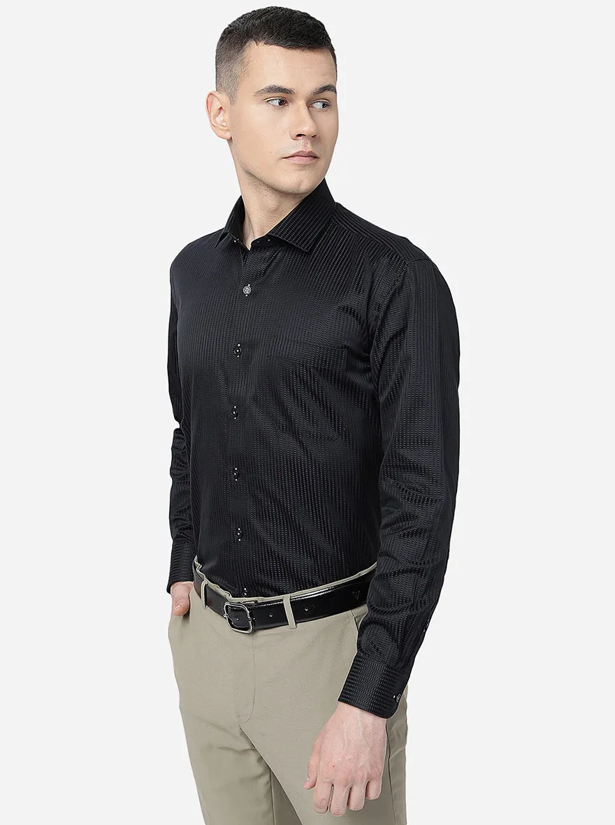 Black Striped Regular Fit Formal Shirt | JadeBlue