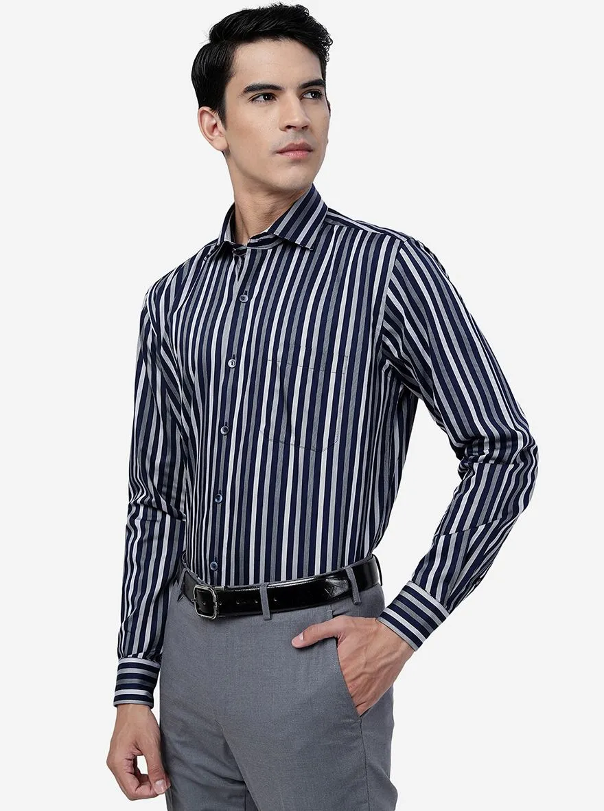 Blue & Grey Striped Slim Fit Formal Shirt | Metal