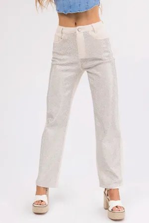 Blue B Cream Rhinestone Front Straight Leg Jeans