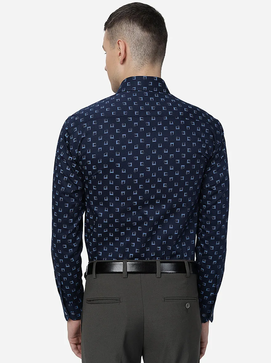 Blue Printed Slim Fit Formal Shirt | JadeBlue