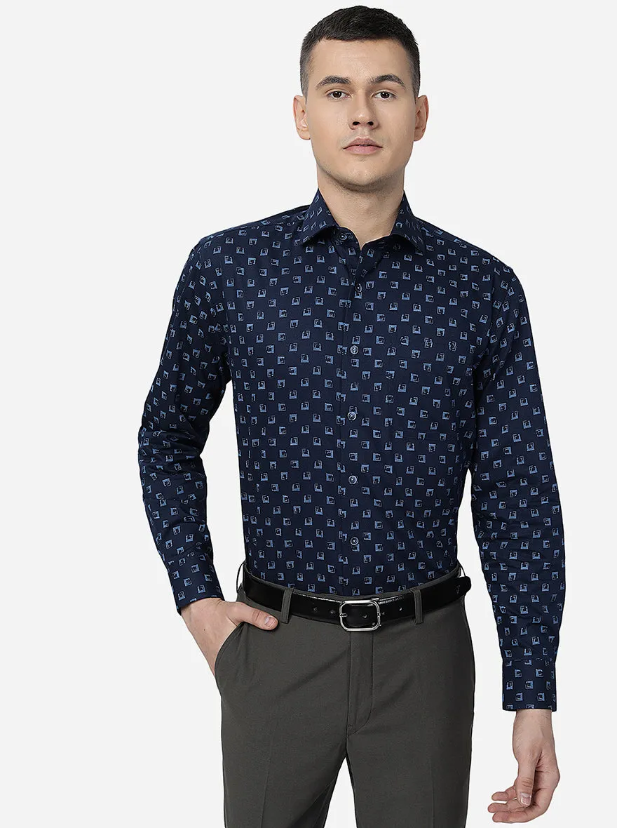 Blue Printed Slim Fit Formal Shirt | JadeBlue