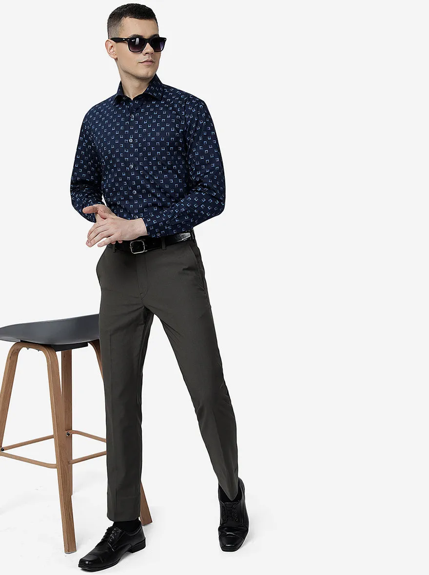 Blue Printed Slim Fit Formal Shirt | JadeBlue