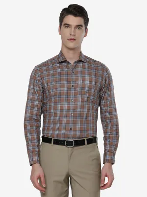 Brown Checked Slim Fit Formal Shirt | JadeBlue