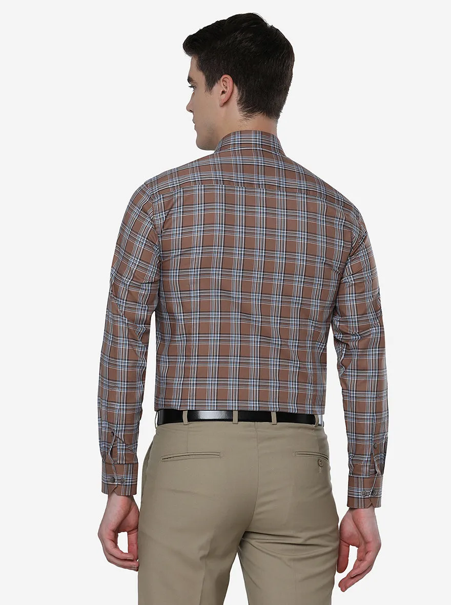 Brown Checked Slim Fit Formal Shirt | JadeBlue