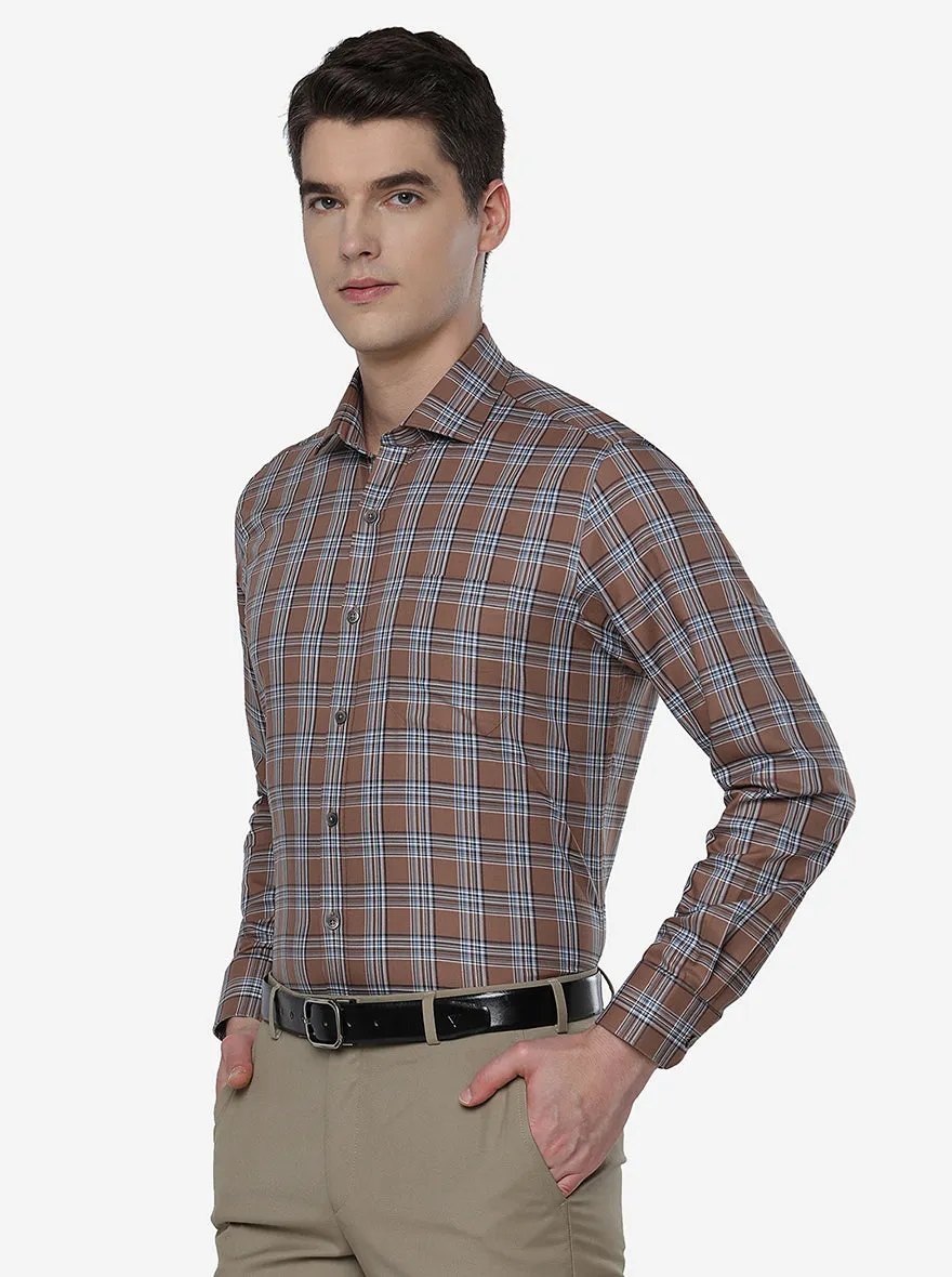 Brown Checked Slim Fit Formal Shirt | JadeBlue