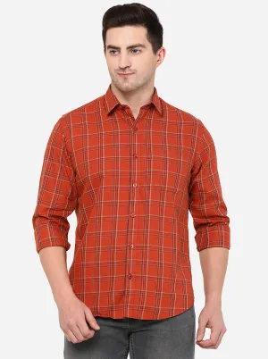 Brunt Orange Checked Slim Fit Casual Shirt | Greenfibre