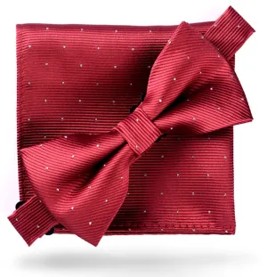 Burgundy Red [Glitter Dots] - Bow Tie and Pocket Square Matching Set