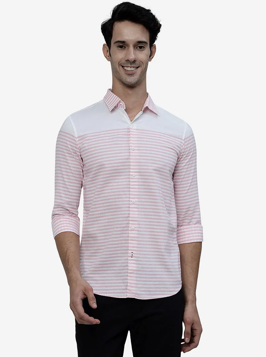 Candy Pink Striped Slim Fit Casual Shirt | JadeBlue