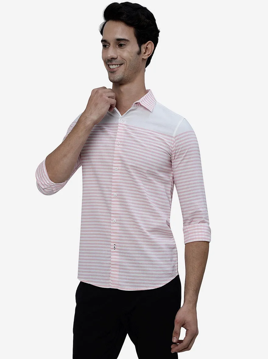 Candy Pink Striped Slim Fit Casual Shirt | JadeBlue