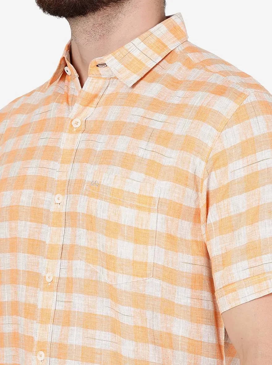 Canteloupe Peach Checked Slim Fit Casual Shirt | JadeBlue