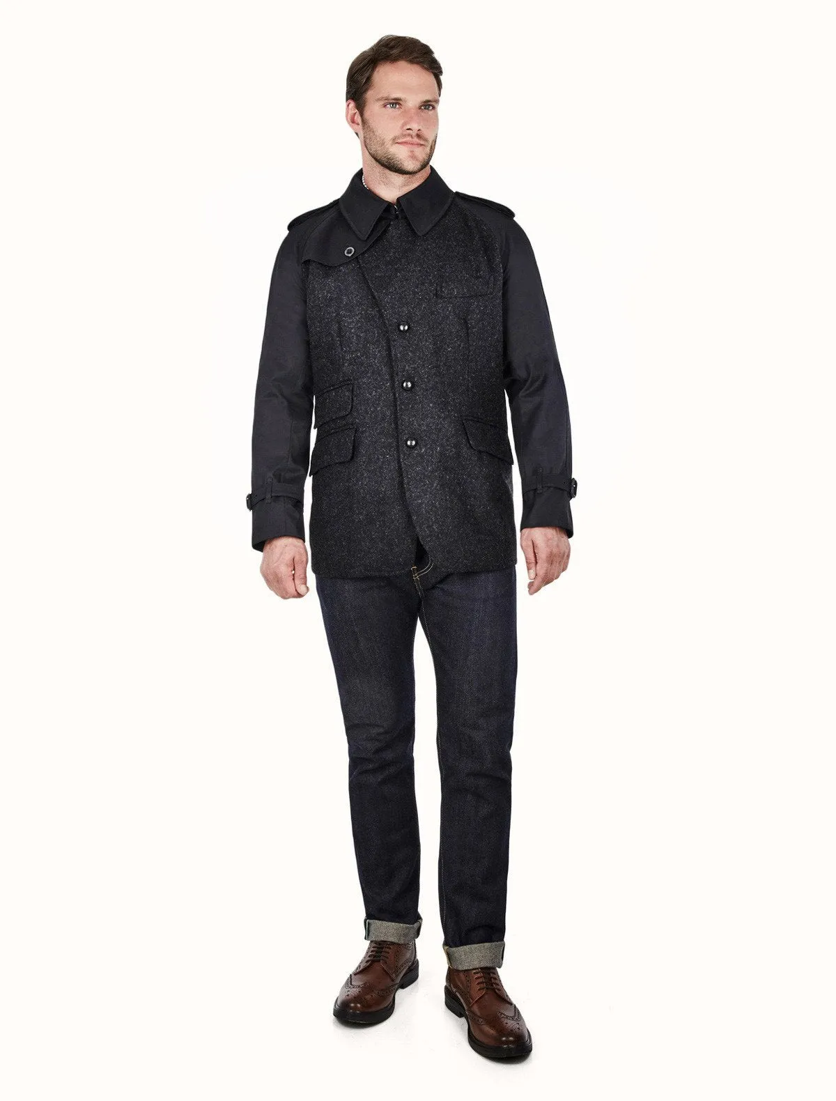 Clapton Cotton Gabardine Black with Tweed Body