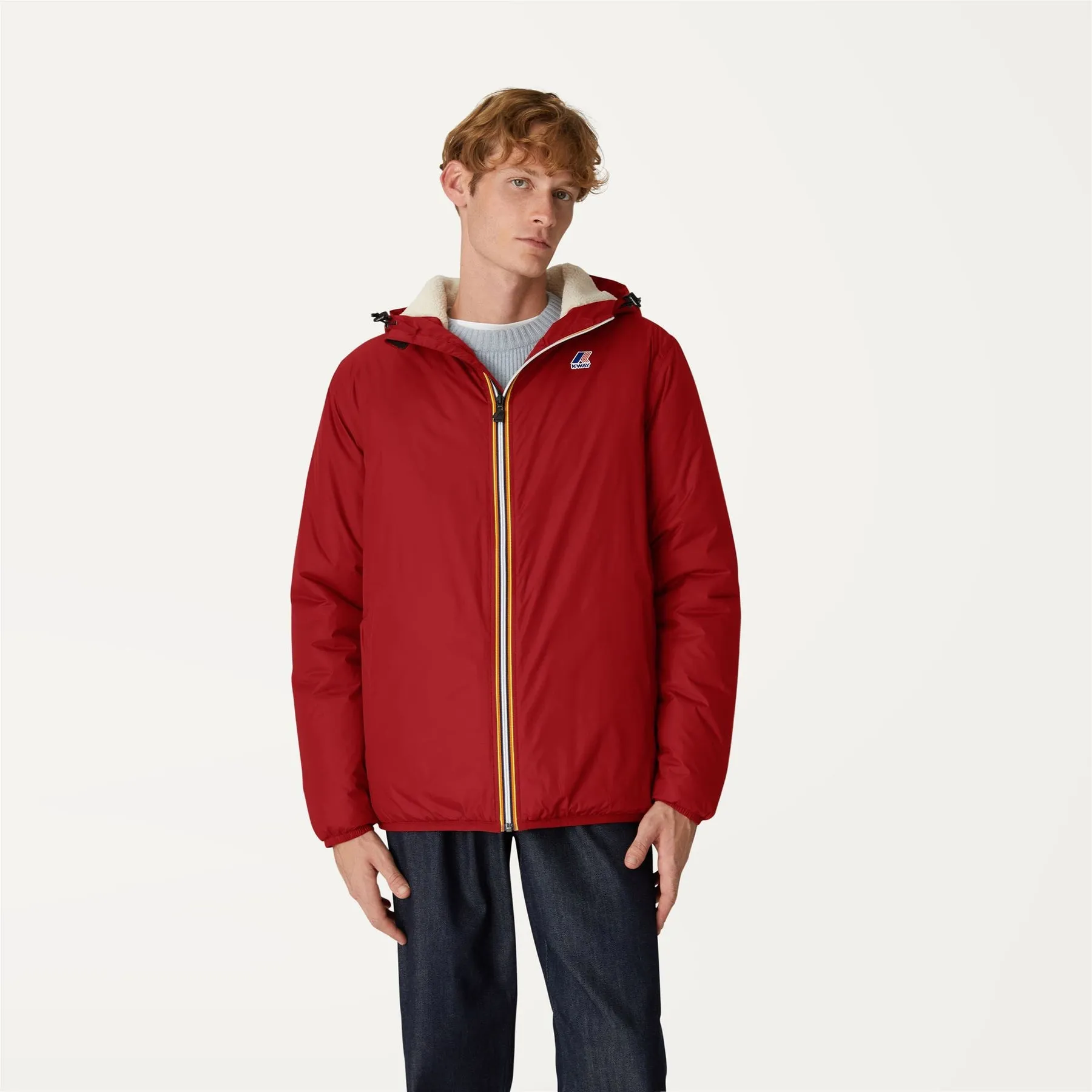 Claude Orsetto - Unisex Sherpa Lined Waterproof Full Zip Rain Jacket in Red Dk