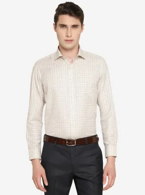 Cream Checked Slim Fit Formal Shirt | Greenfibre