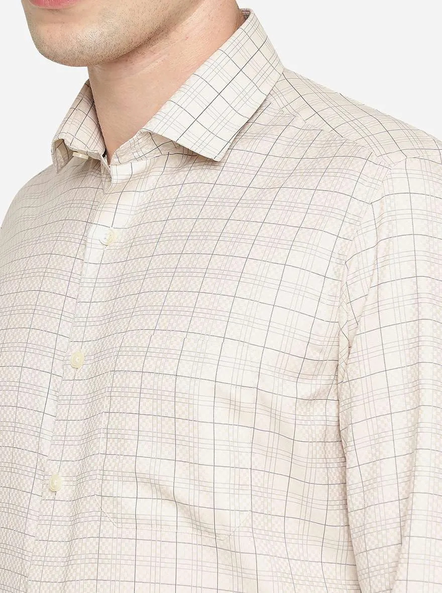 Cream Checked Slim Fit Formal Shirt | Greenfibre