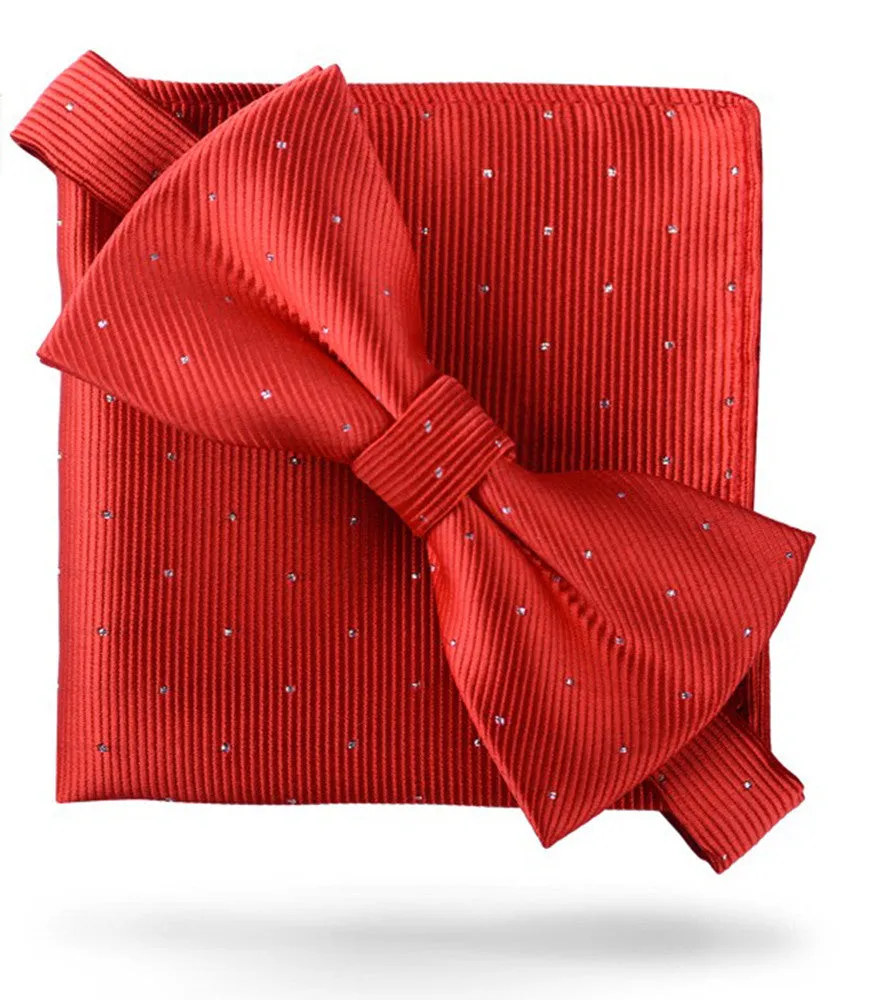 Crimson Red [Glitter Dots] - Bow Tie and Pocket Square Matching Set