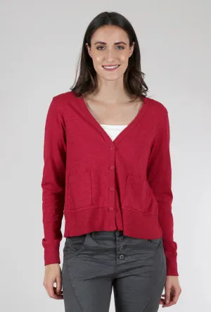 Crop Boxy Pocket Slub Cardigan, Raspberry