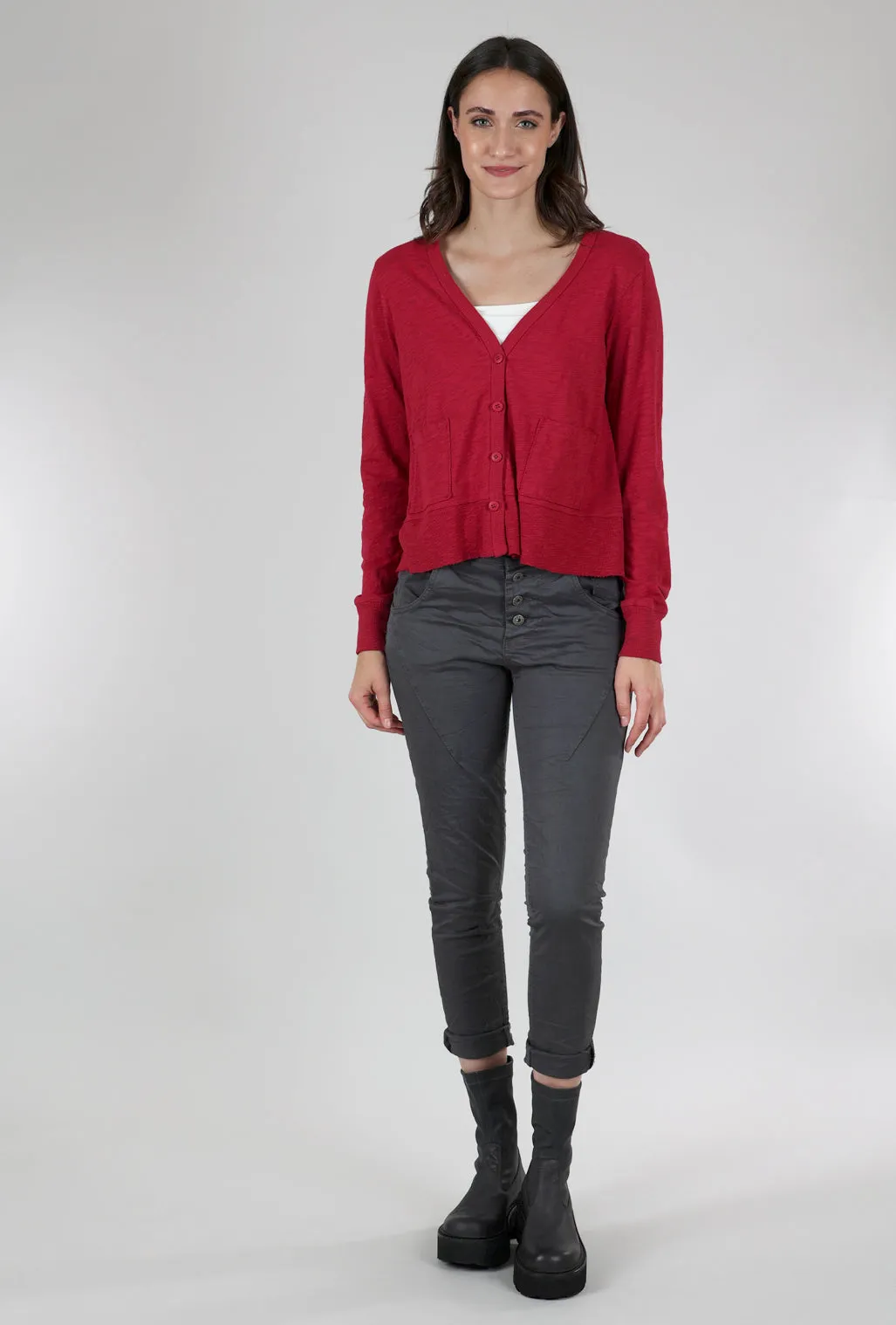 Crop Boxy Pocket Slub Cardigan, Raspberry