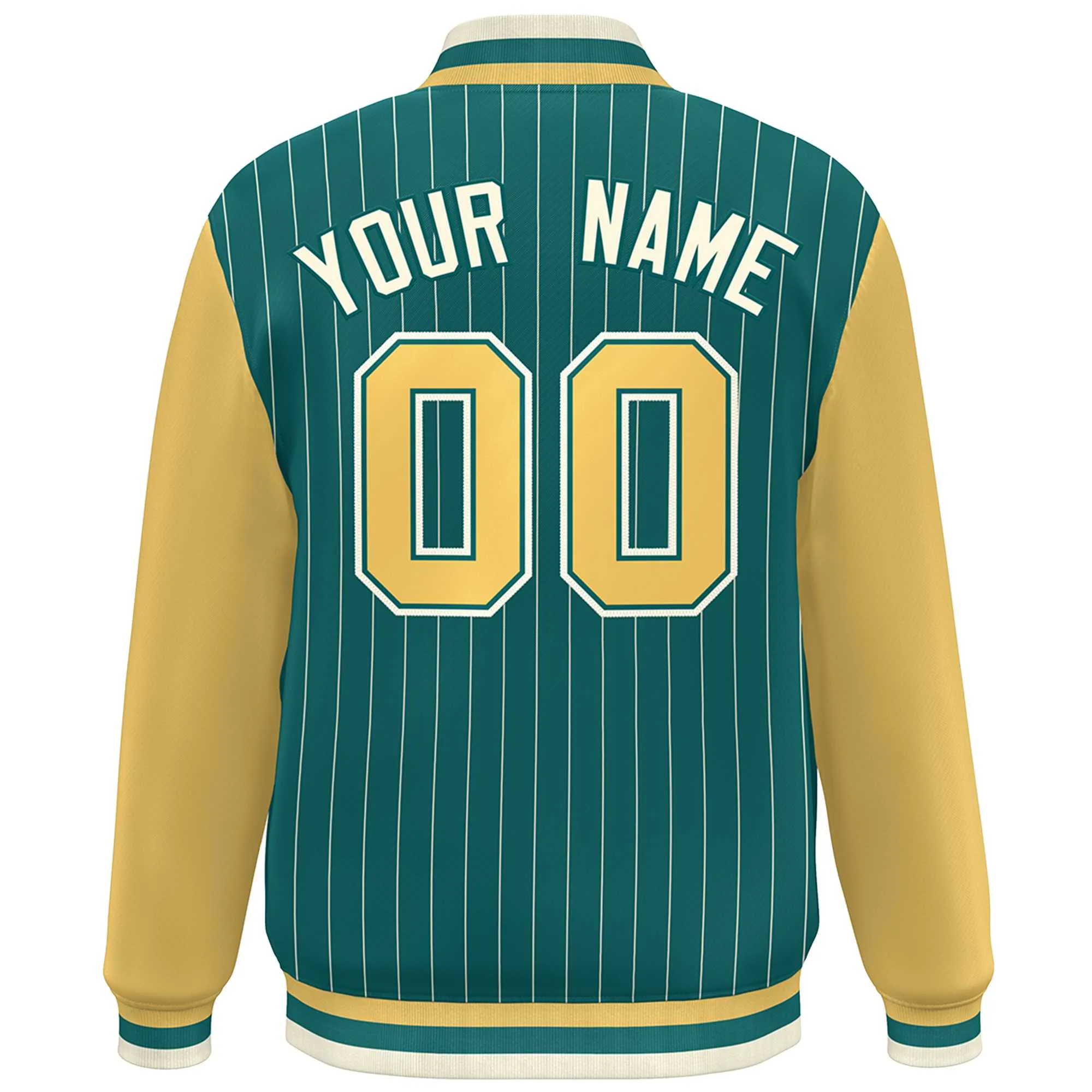 Custom Aqua Khaki-White Stripe Fashion Bomber Varsity Jacket with Raglan Sleeves