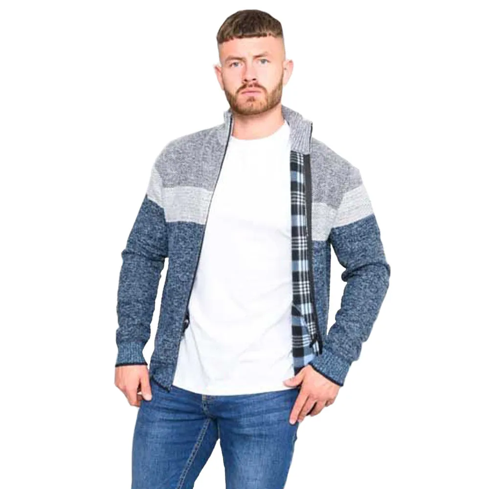 D555 Full Zip Jumper with Fleece Lining - Blue/Grey Marl