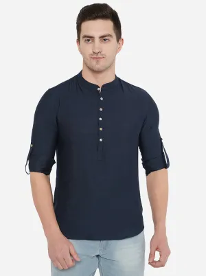 Dark Blue Solid Slim Fit Short Kurta | JB Studio