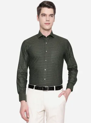 Dark Green & Grey Striped Slim Fit Formal Shirt | Greenfibre