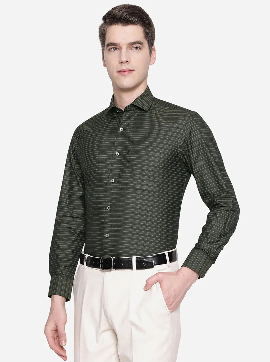 Dark Green & Grey Striped Slim Fit Formal Shirt | Greenfibre