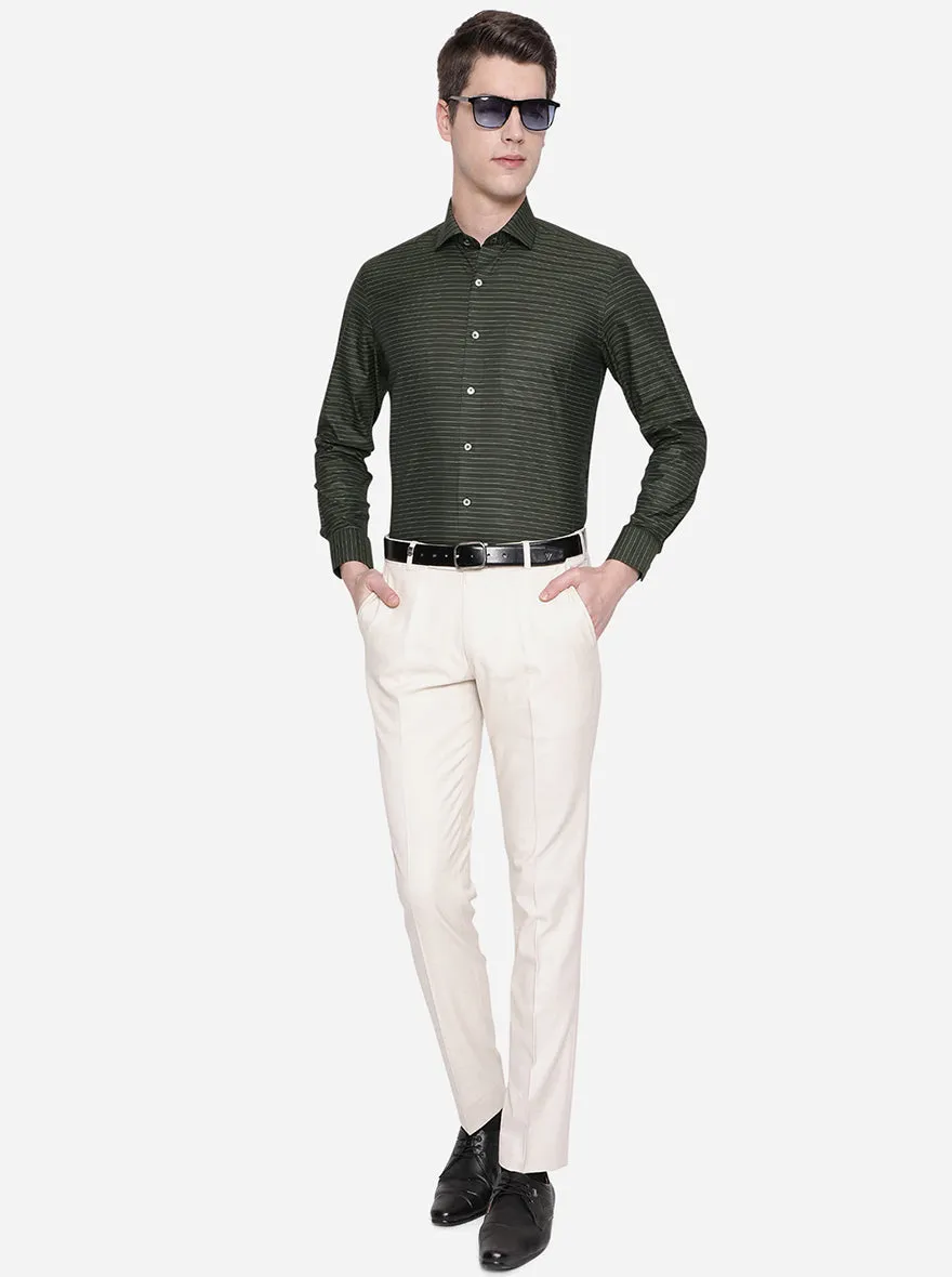 Dark Green & Grey Striped Slim Fit Formal Shirt | Greenfibre