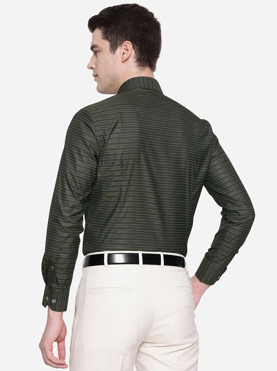 Dark Green & Grey Striped Slim Fit Formal Shirt | Greenfibre