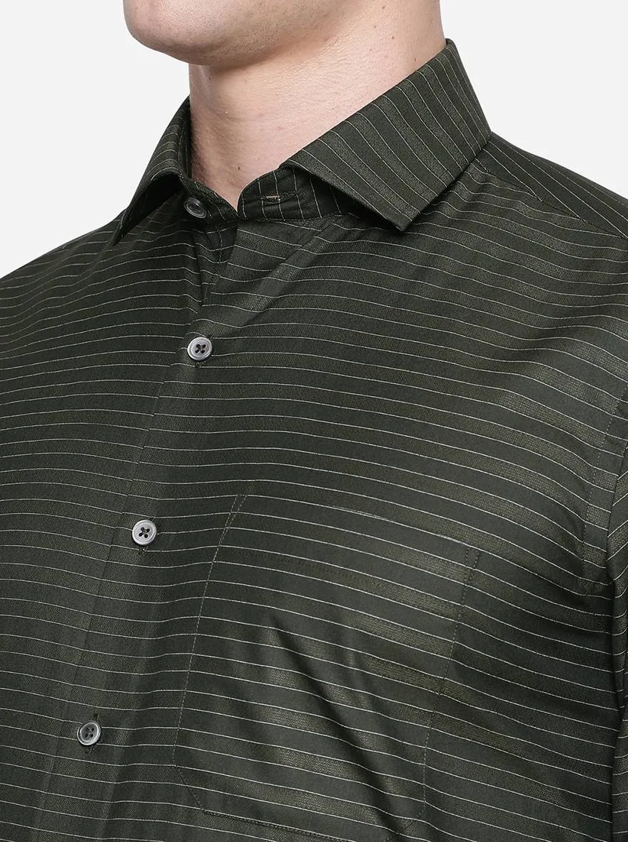 Dark Green & Grey Striped Slim Fit Formal Shirt | Greenfibre