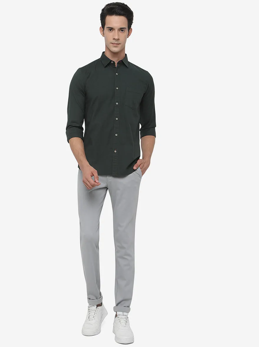 Dark Green Solid Slim Fit Semi Casual Shirt | JadeBlue