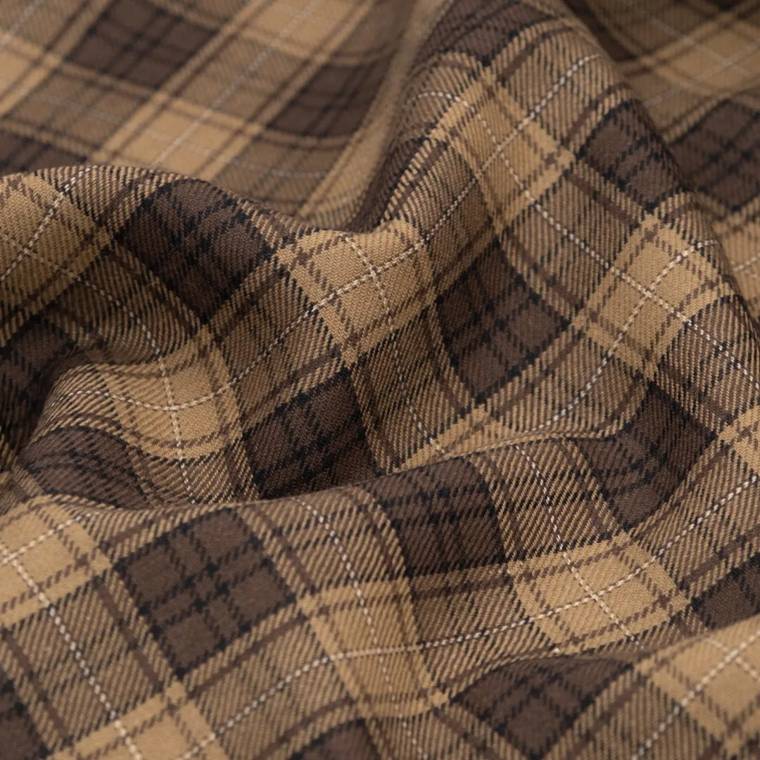 Deadstock Yarn Dyed Plaid Wool Suiting - Cork/Mocha/Cream