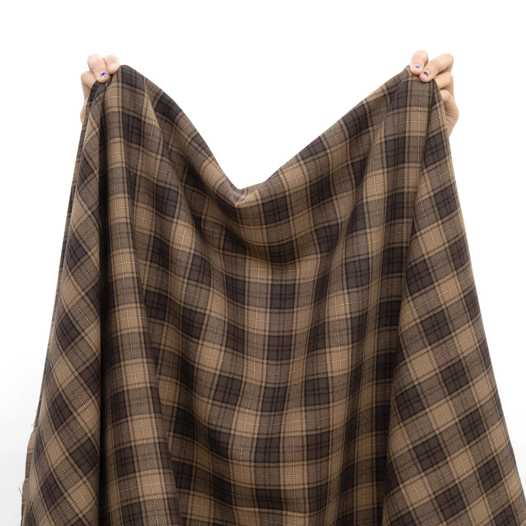 Deadstock Yarn Dyed Plaid Wool Suiting - Cork/Mocha/Cream